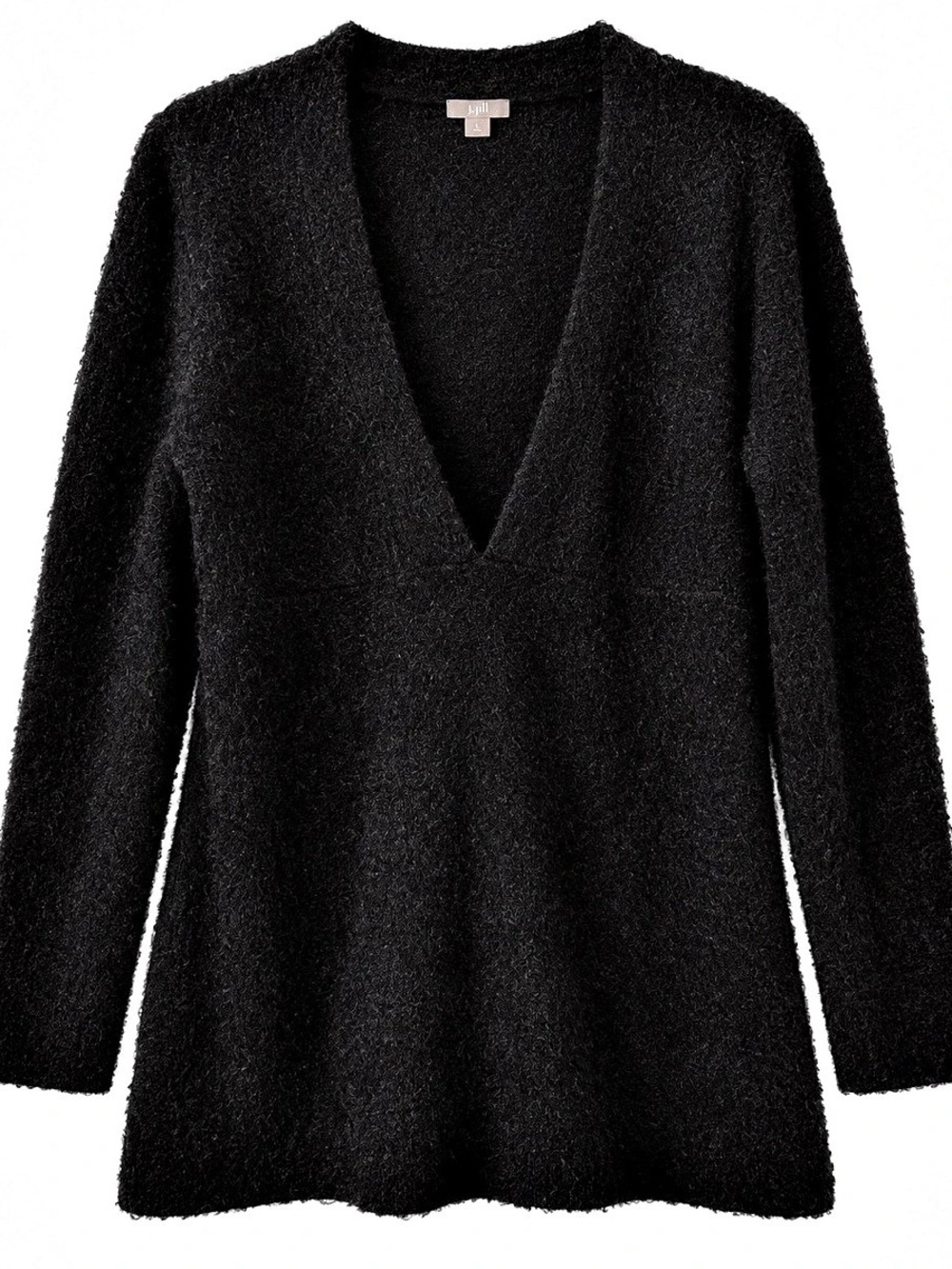 J. Jill Black Merino Wool Blend Deep V Neck Empire Tunic Sweater L